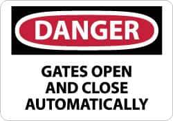 NMC - "Danger - Gates Open and Close Automatically", 10" Long x 14" Wide, Pressure-Sensitive Vinyl Safety Sign - Rectangle, 0.004" Thick, Use for Accident Prevention - USA Tool & Supply