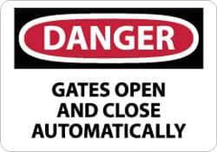 NMC - "Danger - Gates Open and Close Automatically", 10" Long x 14" Wide, Pressure-Sensitive Vinyl Safety Sign - Rectangle, 0.004" Thick, Use for Accident Prevention - USA Tool & Supply