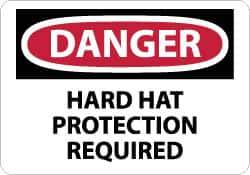 NMC - "Danger - Hard Hat Protection Required", 10" Long x 14" Wide, Pressure-Sensitive Vinyl Safety Sign - Rectangle, 0.004" Thick, Use for Accident Prevention - USA Tool & Supply