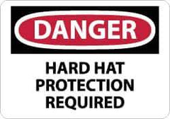 NMC - "Danger - Hard Hat Protection Required", 10" Long x 14" Wide, Pressure-Sensitive Vinyl Safety Sign - Rectangle, 0.004" Thick, Use for Accident Prevention - USA Tool & Supply