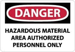 NMC - "Danger - Hazardous Material Area - Authorized Personnel Only", 10" Long x 14" Wide, Pressure-Sensitive Vinyl Safety Sign - Rectangle, 0.004" Thick, Use for Security & Admittance - USA Tool & Supply