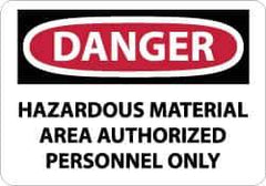 NMC - "Danger - Hazardous Material Area - Authorized Personnel Only", 10" Long x 14" Wide, Pressure-Sensitive Vinyl Safety Sign - Rectangle, 0.004" Thick, Use for Security & Admittance - USA Tool & Supply