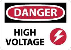 NMC - "Danger - High Voltage", 10" Long x 14" Wide, Pressure-Sensitive Vinyl Safety Sign - Rectangle, 0.004" Thick, Use for Accident Prevention - USA Tool & Supply