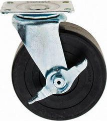 E.R. Wagner - 5" Diam x 2" Wide x 6" OAH Top Plate Mount Swivel Caster with Brake - Hard Rubber, 450 Lb Capacity, 2-3/4 x 3-3/4" Plate - USA Tool & Supply