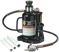 Omega Lift Equipment - 20 Ton Capacity Air-Actuated Bottle Jack - 9-3/4" to 18-3/4" High, 6" Piston Stroke, 3-7/8" Screw Length, 2" Screw Diam, 2" Plunger Diam, 7-1/4" Wide Base - USA Tool & Supply