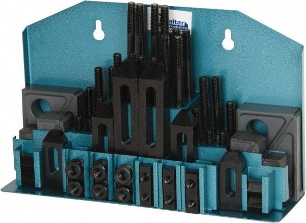 Gibraltar - 52 Piece Fixturing Step Block & Clamp Set with 1" Step Block, 1/2" T-Slot, 3/8-16 Stud Thread - 7/8" Nut Width, 3, 4, 5, 6, 7 & 8" Stud Lengths - USA Tool & Supply