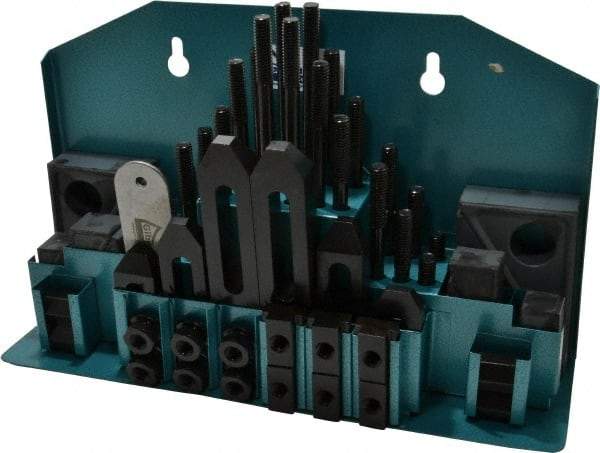 Gibraltar - 52 Piece Fixturing Step Block & Clamp Set with 1" Step Block, 9/16" T-Slot, 3/8-16 Stud Thread - 7/8" Nut Width, 3, 4, 5, 6, 7 & 8" Stud Lengths - USA Tool & Supply