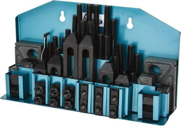 Gibraltar - 52 Piece Fixturing Step Block & Clamp Set with 25mm Step Block, 14mm T-Slot, M12x1.75 Stud Thread - 22mm Nut Width, 80, 110, 125, 150, 175 & 200mm Stud Lengths - USA Tool & Supply