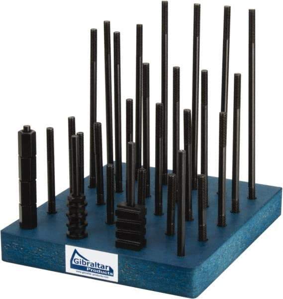 Gibraltar - 38 Piece, 5/16-18 Stud, 3/8" T Slot, T Nut & Stud Kit - 5/8" T-Slot Nut Width, 3, 4, 5, 6, 7, 8" Stud Lengths - USA Tool & Supply