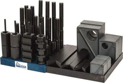 Gibraltar - 50 Piece Fixturing Step Block & Clamp Set with 1-1/2" Step Block, 13/16" T-Slot, 3/4-10 Stud Thread - 1-1/4" Nut Width, 3, 4, 5, 6, 7 & 8" Stud Lengths - USA Tool & Supply