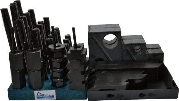 Gibraltar - 50 Piece Fixturing Step Block & Clamp Set with 1-1/2" Step Block, 1" T-Slot, 3/4-10 Stud Thread - 1-5/8" Nut Width, 3, 4, 5, 6, 7 & 8" Stud Lengths - USA Tool & Supply