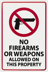 NMC - "No Firearms or Weapons Allowed On This Property", 18" Long x 12" Wide, Aluminum Safety Sign - Rectangle, 0.04" Thick, Use for Security & Admittance - USA Tool & Supply