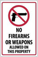 NMC - "No Firearms or Weapons Allowed On This Property", 18" Long x 12" Wide, Pressure-Sensitive Vinyl Safety Sign - Rectangle, 0.004" Thick, Use for Security & Admittance - USA Tool & Supply