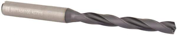 Kennametal - 6.1mm 140° Solid Carbide Jobber Drill - TiAlN Finish, Right Hand Cut, Spiral Flute, Straight Shank, 91mm OAL, Standard Point - USA Tool & Supply
