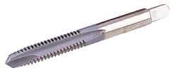 Made in USA - M7x1.00 Metric Coarse, 2 Flute, Chrome Finish, High Speed Steel Spiral Point Tap - Plug Chamfer, Right Hand Thread, 2-23/32" OAL, 1-1/8" Thread Length, 0.318" Shank Diam - Exact Industrial Supply