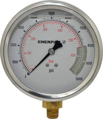 Enerpac - 0 to 10,000 psi Pressure Rating, 1/4 NPTF Gauge Connection, Hydraulic Pressure Liquid Filled Gage - 4" Face Diam - USA Tool & Supply