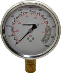 Enerpac - 0 to 10,000 psi Pressure Rating, 1/2 NPTF Gauge Connection, Hydraulic Pressure Liquid Filled Gage - 4" Face Diam - USA Tool & Supply