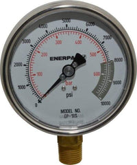 Enerpac - 0 to 10,000 psi Pressure Rating, 1/2 NPTF Gauge Connection, Hydraulic Pressure Dry Gage - 4" Face Diam - USA Tool & Supply