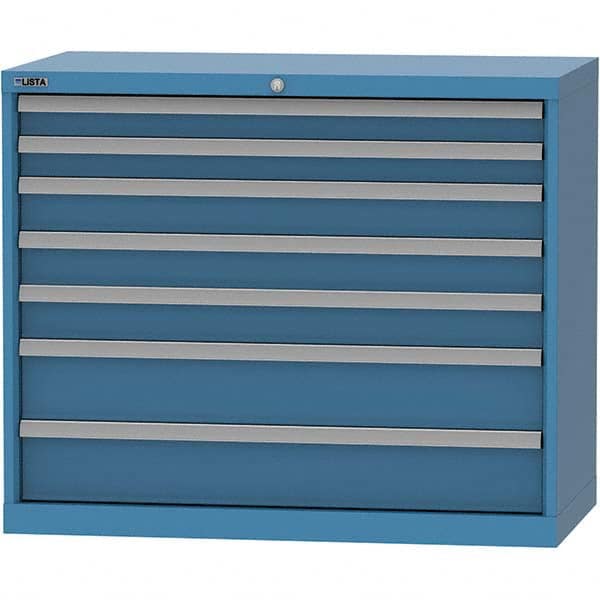 LISTA - 7 Drawer, 84 Compartment Bright Blue Steel Modular Storage Cabinet - USA Tool & Supply