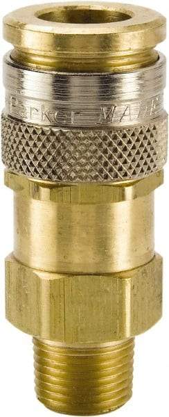 Parker - 3/8-18 Male NPTF European High Flow Pneumatic Hose Coupler - Brass, 3/8" Body Diam - USA Tool & Supply