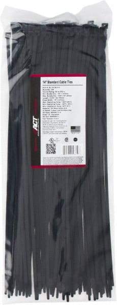 Made in USA - 14-1/4" Long Black Nylon Standard Cable Tie - 50 Lb Tensile Strength, 1.32mm Thick, 101.6mm Max Bundle Diam - USA Tool & Supply