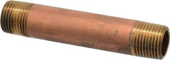 Merit Brass - 4" Long, 1/2" Pipe Threaded Brass Pipe Nipple - BSPT Thread, Red Brass - USA Tool & Supply