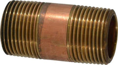 Merit Brass - 2" Long, 3/4" Pipe Threaded Brass Pipe Nipple - BSPT Thread, Red Brass - USA Tool & Supply