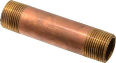 Merit Brass - 4" Long, 3/4" Pipe Threaded Brass Pipe Nipple - BSPT Thread, Red Brass - USA Tool & Supply