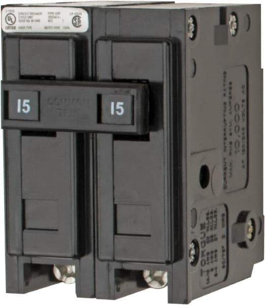 Eaton Cutler-Hammer - 15 Amp, 120/240 VAC, 24 VDC, 48 VDC, 80 VDC, 2 Pole, Plug In Miniature Circuit Breaker - Thermal Magnetic Trip, 14-4 AWG, 2-3/8 Inch Deep x 2-15/16 Inch High x 2 Inch Wide - USA Tool & Supply
