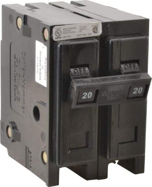 Eaton Cutler-Hammer - 20 Amp, 120/240 VAC, 24 VDC, 48 VDC, 80 VDC, 2 Pole, Plug In Miniature Circuit Breaker - Thermal Magnetic Trip, 10 kA Breaking Capacity, 14-4 AWG, 2-3/8 Inch Deep x 2-15/16 Inch High x 2 Inch Wide - USA Tool & Supply
