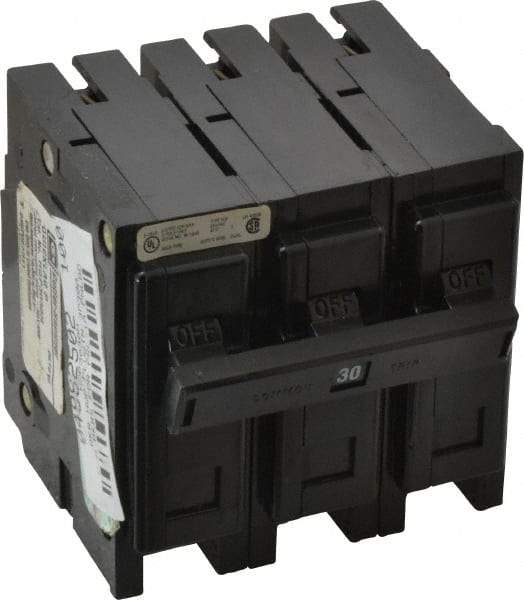 Eaton Cutler-Hammer - 30 Amp, 240 VAC, 3 Pole, Plug In Miniature Circuit Breaker - Thermal Magnetic Trip, 14-4 AWG, 2-3/8 Inch Deep x 2-15/16 Inch High x 3 Inch Wide - USA Tool & Supply