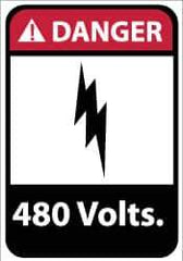 NMC - "Danger - 480 Volts", 14" Long x 10" Wide, Pressure-Sensitive Vinyl Safety Sign - Rectangle, 0.004" Thick, Use for Accident Prevention - USA Tool & Supply