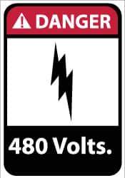 NMC - "Danger - 480 Volts", 14" Long x 10" Wide, Aluminum Safety Sign - Rectangle, 0.04" Thick, Use for Accident Prevention - USA Tool & Supply