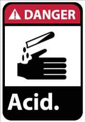 NMC - "Danger - Acid", 14" Long x 10" Wide, Pressure-Sensitive Vinyl Safety Sign - Rectangle, 0.004" Thick, Use for Hazardous Materials - USA Tool & Supply