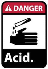 NMC - "Danger - Acid", 14" Long x 10" Wide, Pressure-Sensitive Vinyl Safety Sign - Rectangle, 0.004" Thick, Use for Hazardous Materials - USA Tool & Supply