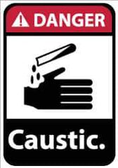 NMC - "Danger - Caustic", 14" Long x 10" Wide, Pressure-Sensitive Vinyl Safety Sign - Rectangle, 0.004" Thick, Use for Hazardous Materials - USA Tool & Supply