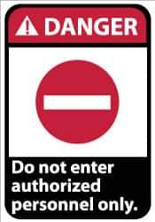 NMC - "Danger - Do Not Enter - Authorized Personnel Only", 14" Long x 10" Wide, Pressure-Sensitive Vinyl Safety Sign - Rectangle, 0.004" Thick, Use for Security & Admittance - USA Tool & Supply