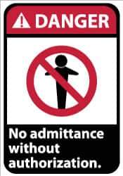 NMC - "Danger - No Admittance without Authorization", 14" Long x 10" Wide, Aluminum Safety Sign - Rectangle, 0.04" Thick, Use for Security & Admittance - USA Tool & Supply