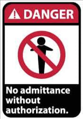 NMC - "Danger - No Admittance without Authorization", 14" Long x 10" Wide, Aluminum Safety Sign - Rectangle, 0.04" Thick, Use for Security & Admittance - USA Tool & Supply