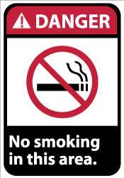NMC - "Danger - No Smoking in This Area", 14" Long x 10" Wide, Pressure-Sensitive Vinyl Safety Sign - Rectangle, 0.004" Thick, Use for Accident Prevention - USA Tool & Supply