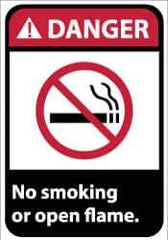 NMC - "Danger - No Smoking or Open Flame", 14" Long x 10" Wide, Pressure-Sensitive Vinyl Safety Sign - Rectangle, 0.004" Thick, Use for Accident Prevention - USA Tool & Supply