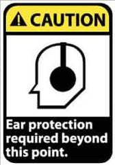 NMC - "Caution - Ear Protection Required Beyond This Point", 14" Long x 10" Wide, Pressure-Sensitive Vinyl Safety Sign - Rectangle, 0.004" Thick, Use for Accident Prevention - USA Tool & Supply
