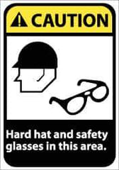 NMC - "Caution - Hard Hat and Safety Glasses in This Area", 14" Long x 10" Wide, Rigid Plastic Safety Sign - Rectangle, 0.05" Thick, Use for Accident Prevention - USA Tool & Supply