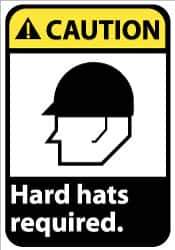 NMC - "Caution - Hard Hats Required", 14" Long x 10" Wide, Pressure-Sensitive Vinyl Safety Sign - Rectangle, 0.004" Thick, Use for Accident Prevention - USA Tool & Supply