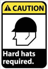 NMC - "Caution - Hard Hats Required", 14" Long x 10" Wide, Pressure-Sensitive Vinyl Safety Sign - Rectangle, 0.004" Thick, Use for Accident Prevention - USA Tool & Supply