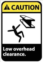 NMC - "Caution - Low Overhead Clearance", 14" Long x 10" Wide, Rigid Plastic Safety Sign - Rectangle, 0.05" Thick, Use for Accident Prevention - USA Tool & Supply