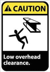 NMC - "Caution - Low Overhead Clearance", 14" Long x 10" Wide, Pressure-Sensitive Vinyl Safety Sign - Rectangle, 0.004" Thick, Use for Accident Prevention - USA Tool & Supply