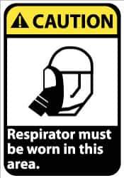 NMC - "Caution - Respirator Must Be Worn in This Area", 14" Long x 10" Wide, Pressure-Sensitive Vinyl Safety Sign - Rectangle, 0.004" Thick, Use for Accident Prevention - USA Tool & Supply
