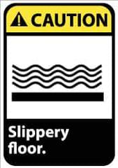 NMC - "Caution - Slippery Floor", 14" Long x 10" Wide, Pressure-Sensitive Vinyl Safety Sign - Rectangle, 0.004" Thick, Use for Accident Prevention - USA Tool & Supply