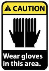 NMC - "Caution - Wear Gloves in This Area", 14" Long x 10" Wide, Rigid Plastic Safety Sign - Rectangle, 0.05" Thick, Use for Accident Prevention - USA Tool & Supply